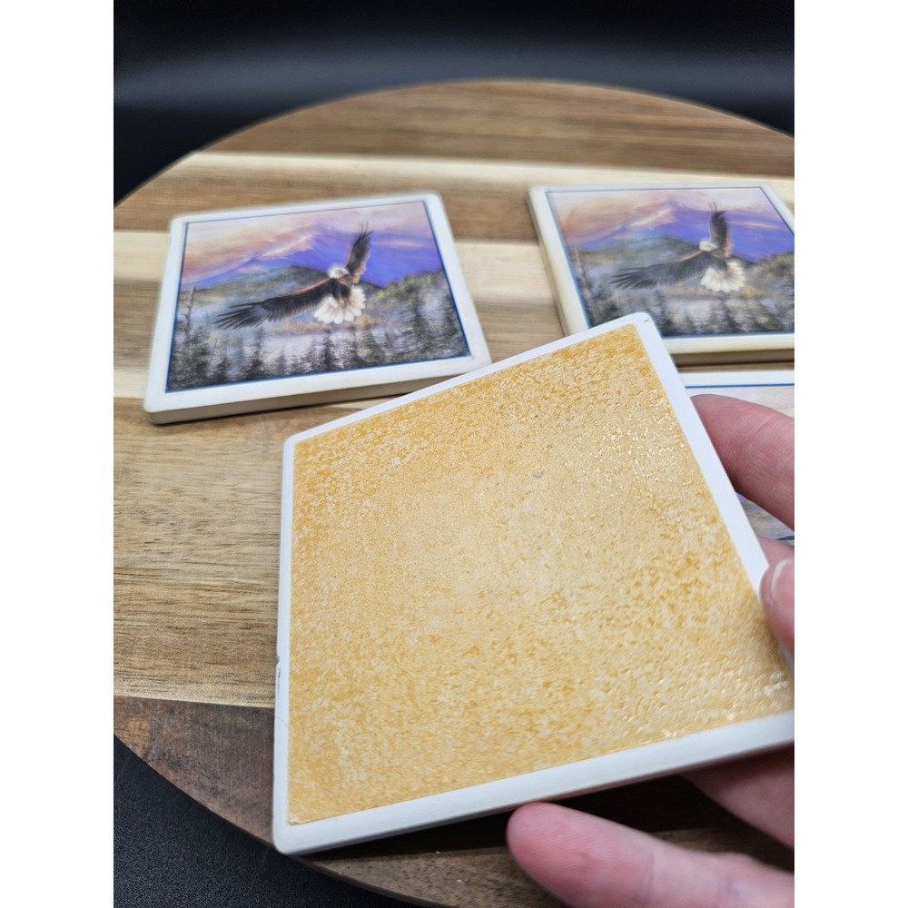 Set Of 4 Stone Coaster With American Eagle In Flight - Picture 6 of 7